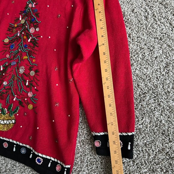 Victoria Jones Womens 1X Red Embellished Ugly Christmas Tree Sweater /Cowl Neck - Picture 7 of 11